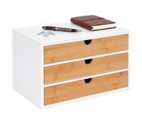 Relaxdays Boîte à tiroirs, blanc/naturel | bambou & MDF, 3 tiroirs, H x L x P : 20 x 33 x 21 cm, organiseur de bureau