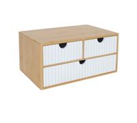 Boîte à tiroirs Relaxdays, Bambou et MDF, 3 tiroirs, H x L x P : 15 x 30 x 20 cm, Organiseur de Bureau, Blanc/Nature