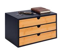 Relaxdays Boîte à tiroirs, noir/naturel | bambou & MDF, 3 tiroirs, H x L x P : 20 x 33 x 21 cm, organiseur de bureau