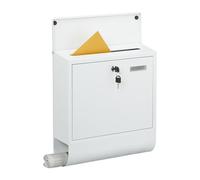 Relaxdays Boite aux Lettres, 4 clés, en métal, Porte-étiquette, H x L x P : 41,5 x 37,5 x 14 cm, Blanche
