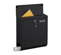 Relaxdays Boite aux Lettres, 4 clés, en métal, Porte-étiquette, H x L x P : 41,5 x 37,5 x 14 cm, Noire
