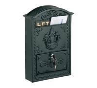 Relaxdays Boite aux Lettres, Design rétro, 2 clés, Jolis détails, H x L x P : 42 x 28 x 10 cm, Vert et doré
