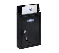 relaxdays Boîte aux Lettres avec Plaque nominale, métal, 2 clés, Cartes Postales, HxLxP: 30,5 x 21 x 7 cm, Noir
