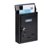 relaxdays Boîte aux Lettres avec Plaque nominale, métal, 2 clés, Cartes Postales, HxLxP: 26,5 x 19 x 6,5 cm, Noir