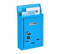 Relaxdays Boîte aux Lettres avec Plaque nominale, métal, 2 clés, Cartes Postales, HxLxP: 26,5 x 19 x 6,5 cm, Bleu