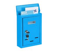 Relaxdays Boîte aux lettres avec plaque nominale métal 2 clés cartes postales HxLxP: 26 5 x 19 x 6 5 cm bleu