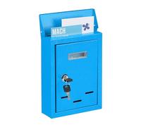 Relaxdays Boîte aux Lettres avec Plaque nominale, métal, 2 clés, Cartes Postales, HxLxP: 26,5 x 19 x 6,5 cm, Bleu