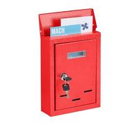 Relaxdays Boîte aux Lettres avec Plaque nominale, métal, 2 clés, Cartes Postales, HxLxP: 26,5 x 19 x 6,5 cm, Rouge