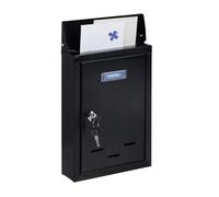 Relaxdays Boîte aux lettres avec plaque nominale, métal, 2 clés, cartes postales, HxLxP: 30,5 x 21 x 7 cm, noir