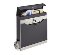 Relaxdays Boîte aux Lettres avec Porte-journaux, Moderne, verrouillable, HxLxP : 37x37x11cm, INOX et Acier, argenté/Noir