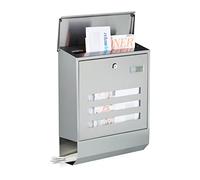 Relaxdays Boîte aux lettres compartiment journaux inox design mural avec nom et fenêtre HxlxP: 42 x 35 x 12,5 cm, argenté