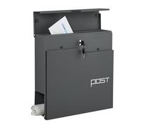 Relaxdays Boite aux Lettres, Design Moderne, en métal, 4 clés, Porte-journaux, H x L x P : 38 x 37 x 12 cm, Anthracite