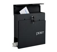 Relaxdays Boite aux Lettres, Design Moderne, en métal, 4 clés, Porte-journaux, H x L x P : 38 x 37 x 12 cm, Noire