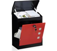 Relaxdays Boîte aux lettres murale grande XL pour paquet avec clapet sécurité avec clés HxlxP: 53 x 43,5 x 26 cm, noir-rouge