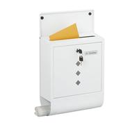 Relaxdays Boite aux Lettres, métal, 4 clés, Porte-journaux, Design Sobre, H x L x P : 38 x 31 x 14 cm, Blanche