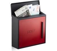 Relaxdays Boîte aux lettres murale moderne en acier bicolore design HxlxP: 33 x 35 x 12,5 cm fente porte DIN-A4, noir-rouge