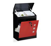 Relaxdays Boîte aux lettres murale grande XL pour paquet avec clapet sécurité avec clés HxlxP: 53 x 43,5 x 26 cm, noir-rouge
