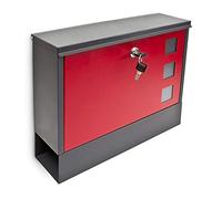 Relaxdays Boîte aux lettres murale, HLP : 30 x 36 x 10 cm, compartiment à journaux, porte-courrier, métal, noir/rouge