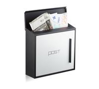 Relaxdays Boîte aux lettres murale moderne en acier bicolore design HxlxP: 33 x 35 x 12,5 cm fente porte DIN-A4, noir-blanc