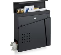 relaxdays Boîte aux lettres noire avec compartiment pour les journaux