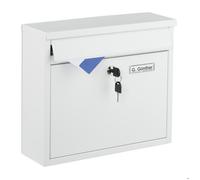 Relaxdays Boite aux lettres, porte-étiquette, en fer, avec 4 clés, H x L x P : 31 x 36 x 12 cm, blanche