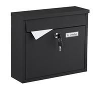 Relaxdays Boite aux Lettres, Porte-étiquette, en Fer, avec 4 clés, H x L x P : 31 x 36 x 12 cm, Noire