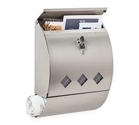 Relaxdays Boîte aux Lettres, Porte-journaux, Acier INOX, fenêtre de visualisation, 2 clés, HLP 40x30x12,5 cm, argenté