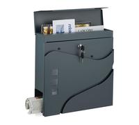 Relaxdays Boîte aux lettres porte-journaux 37x37x11 cm acier vitres 2 clés anthracite