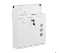 Relaxdays Boite aux Lettres, vitres Pratiques, Fer Robuste, 4 clés, H x L x P : 33 x 35 x 12 cm, Blanche