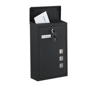 Relaxdays Boite aux Lettres, vitres Pratiques, Fer Robuste, 4 clés, H x L x P : 40 x 25 x 11,5 cm, Noire