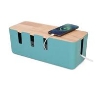 Relaxdays Boîte Cache-câbles, pour 2 multiprises, Couvercle en Bois, Plastique, HLP : 11,5 x 30,5 x 12,5 cm
