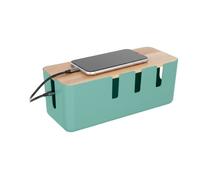 Relaxdays Boîte cache-câbles, pour 2 multiprises, couvercle en bois, plastique, HLP : 11,5 x 30,5 x 12,5 cm