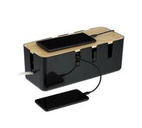 Relaxdays Boîte cache-câbles, pour 2 multiprises, couvercle en bois, plastique, HLP : 11,5 x 30,5 x 12,5 cm, noir