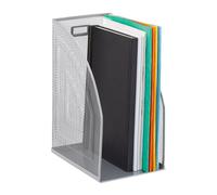 Relaxdays Boîte classeur métal, Lot de 3, DIN A4, Droit, Large, Mailles, pour journaux, Bureau, HlP: 32 x 16 x 24,5 cm, argenté