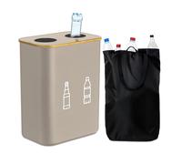 Relaxdays Boîte de collecte de bouteilles 160 l, 2 poches, H x L x P : 75 x 57 x 37 cm, pour verre et plastique, beige