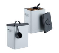Relaxdays Boîte de Conservation, Lot de 2, 5,5 L, Couvercle & cuillère, Fer, pour croquettes, Blanc - Anthracite