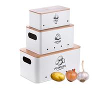Relaxdays Lot de 3 boîtes de Rangement en métal pour Pommes de Terre, oignons, ail, légumes avec Couvercle, Blanc