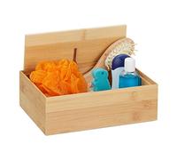 Relaxdays Boîte de Rangement avec Couvercle, Organiseur Bambou, déco, Polyvalent, Petit, HxLxP : 7 x 22 x 15 cm, Nature