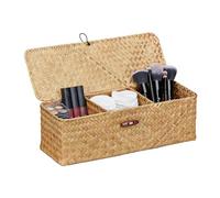 Relaxdays Boîte de Rangement avec Couvercle, zostère, 3 Compartiments, Salle de Bain, HxLxP: env. 11x33x12,5 cm, Nature