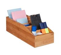 Relaxdays Boîte de rangement bambou, 6 compartiments, organiseur de bureau, salle de bain, cuisine, 10x14x35 cm, nature