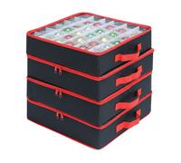 Relaxdays boîte de rangement boules de Noël set 4 boîtes (16 boules chacune) 9x34x34 cm polyester/carton noir/rouge
