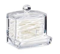 Relaxdays Boîte de rangement de cotons-tiges en acrylique avec couvercle, petit distributeur de baguettes pour salle de bain et coiffeuse Transparent
