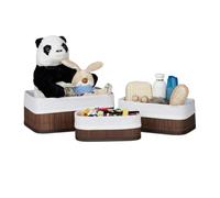 Relaxdays Boîte Rangement en Bambou, lot 12, paniers Ouverts rectangulaires, revêtement Tissu, Salle de Bain, Marron