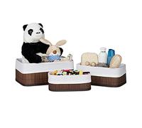 Relaxdays Boîte de rangement en bambou lot de 3 rectangle paniers ouverts HxlxP 13 x 30 x 20 cm avec revêtement tissu, marron