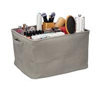 Relaxdays Boîte de Rangement en Tissu, Pliable, Organiseur, HxLxP : 24x40x30 cm, Caisse à poignées, Salle de Bain, Gris
