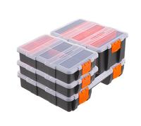Relaxdays Boîtes de tri avec 49 Compartiments, Lot de 4, 3 Tailles, Plastique, Rangement Petites pièces, Noir/Orange, 18