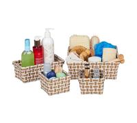 Relaxdays Boîte de Rangement Lot de 4 paniers Plastique Salle de Bain tressé cosmétiques Corbeille, Blanc-Marron