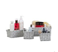 Relaxdays Boîte de rangement lot de 4 paniers plastique salle de bain tressé cosmétiques corbeille, blanc-gris