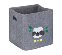 Relaxdays Boîte de Rangement, Motif Paresseux, Corbeille Tissu pour Enfant, Pliable, HxLxP : 33x33x33 cm, Jouets, Gris