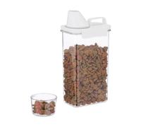 Relaxdays Boîte de Rangement Nourriture, Verre doseur, Couvercle hermétique, 2,3 L, croquettes, céréales, Transparent